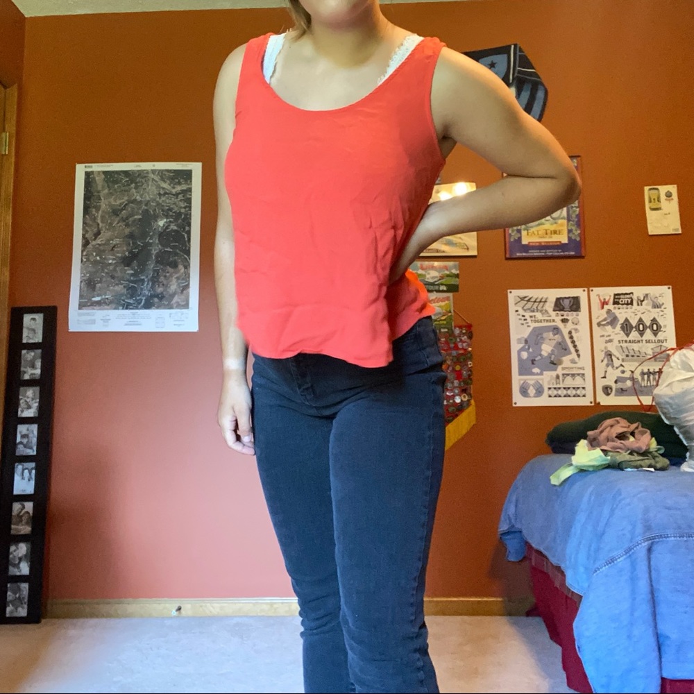 Red tank top with lace detailing